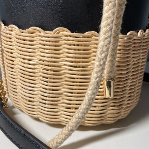 Aldo Aceille Straw Faux Leather Bucket Purse Black - Picture 6 of 9